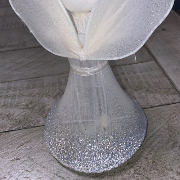Vintage style white chenille angels silver gold glitter tabletop 8” - Picture 5 of 5